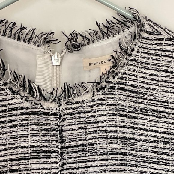 Like New Rebecca Taylor Black and White Raw Edge Fringe Minidress Size 6 - Picture 5 of 8